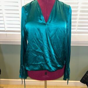 W by Worth Emerald Green Silk Wrap Blouse Size 10